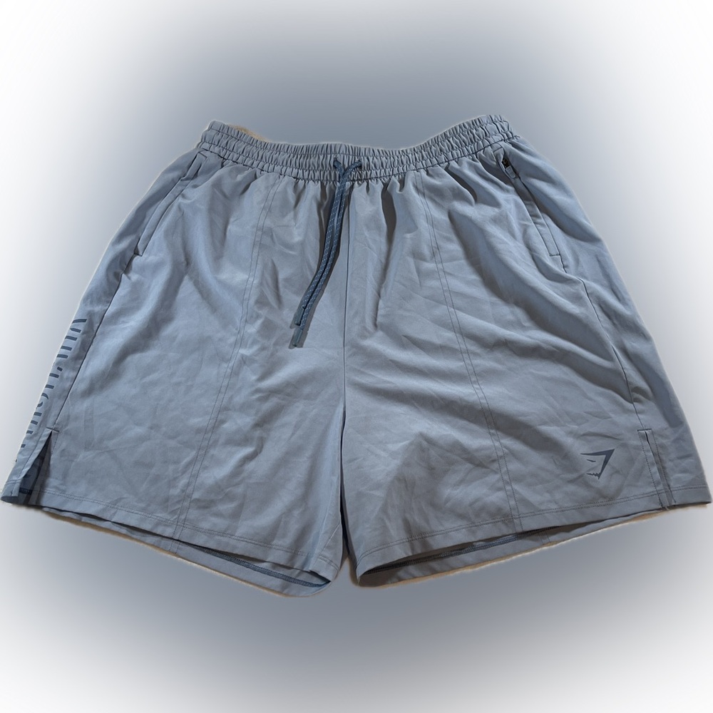 Gymshark Athletic Gym Shorts Size Medium Drawstring Pockets Light Blue